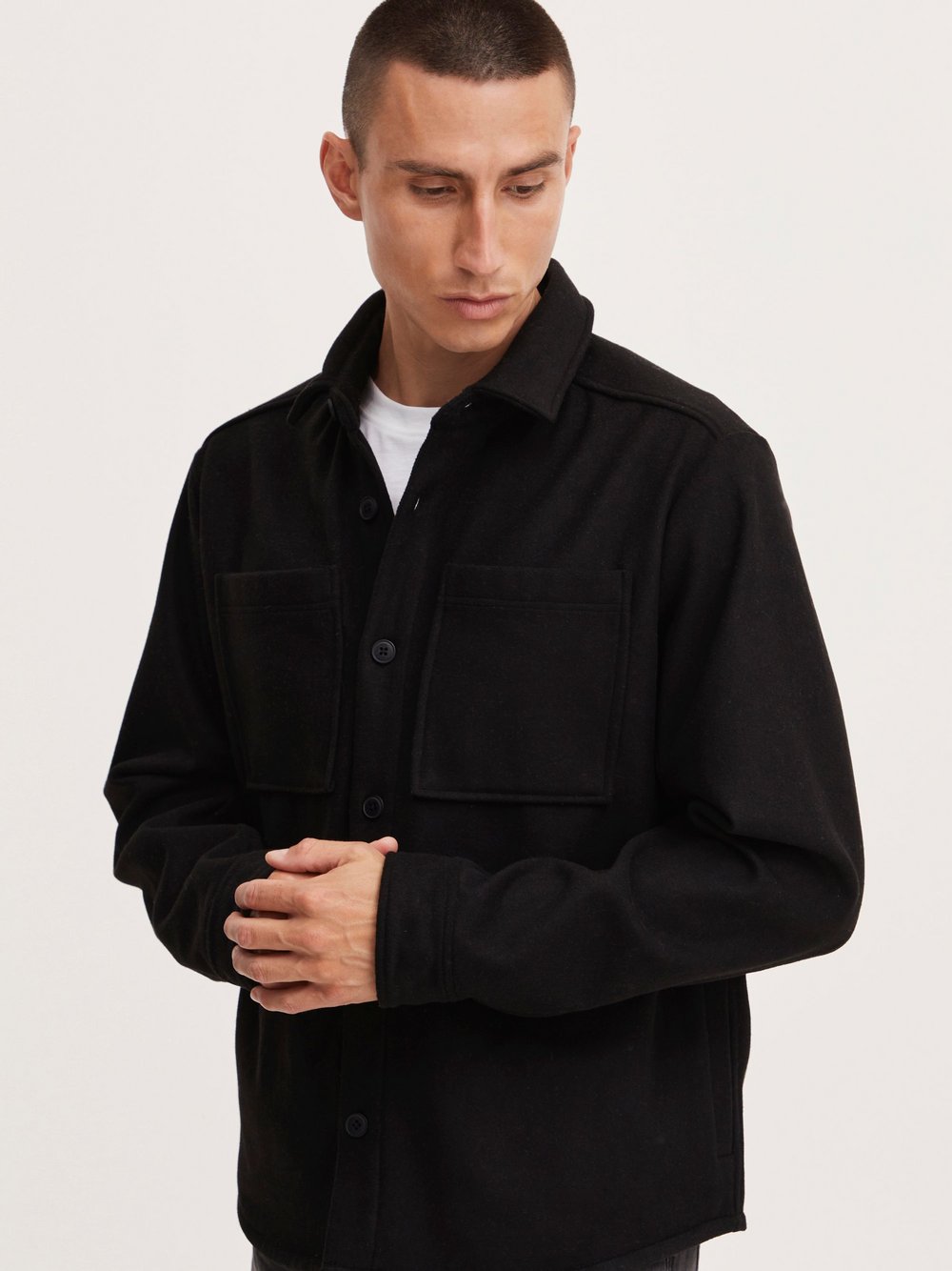 Thumbnail - Solid Langarmhemd Herren Regular Fit schwarz, XL