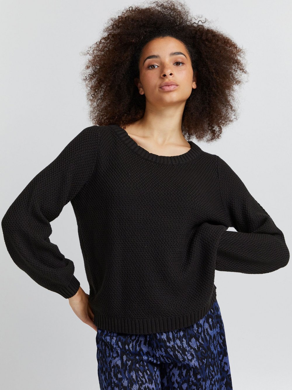 Ichi Strickpullover Damen Baumwolle schwarz, M