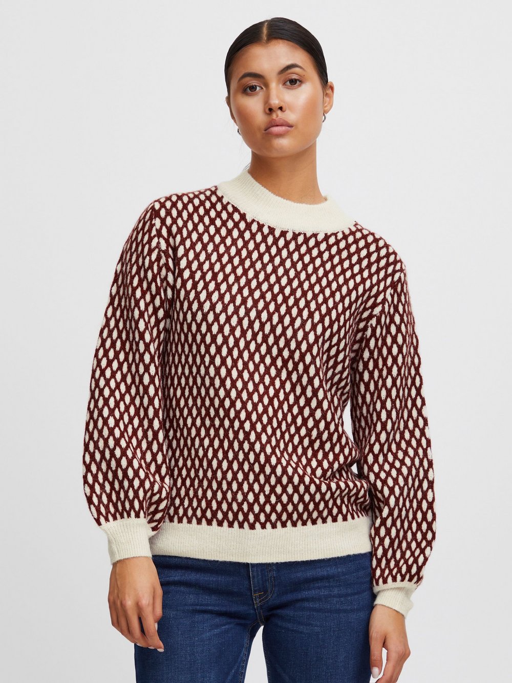 Ichi Strickpullover Damen rot gemustert, L