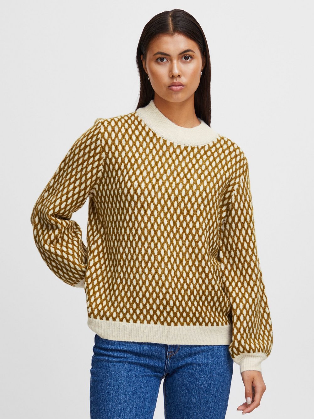 Ichi Strickpullover Damen grün gemustert, XXL