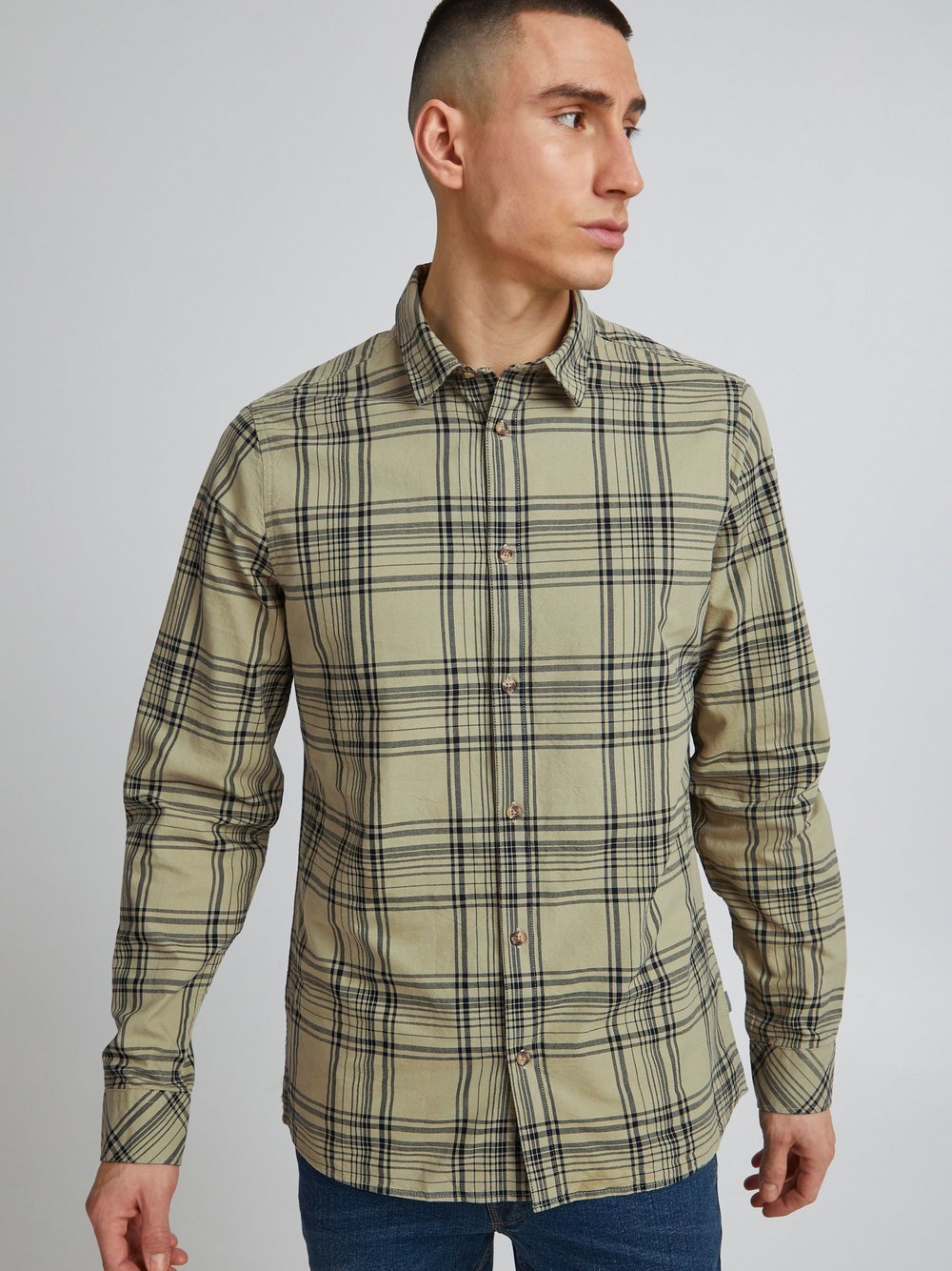 Solid Langarmhemd Herren Regular Fit Baumwolle grün kariert, XXL