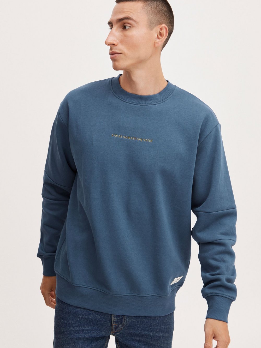 Solid Sweatshirt Herren Baumwolle blau, L