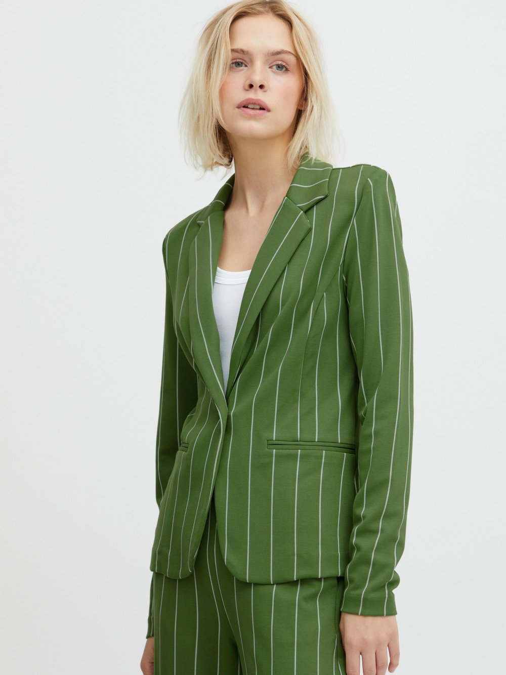 Ichi Jackenblazer Damen Viskose grün gestreift, XS