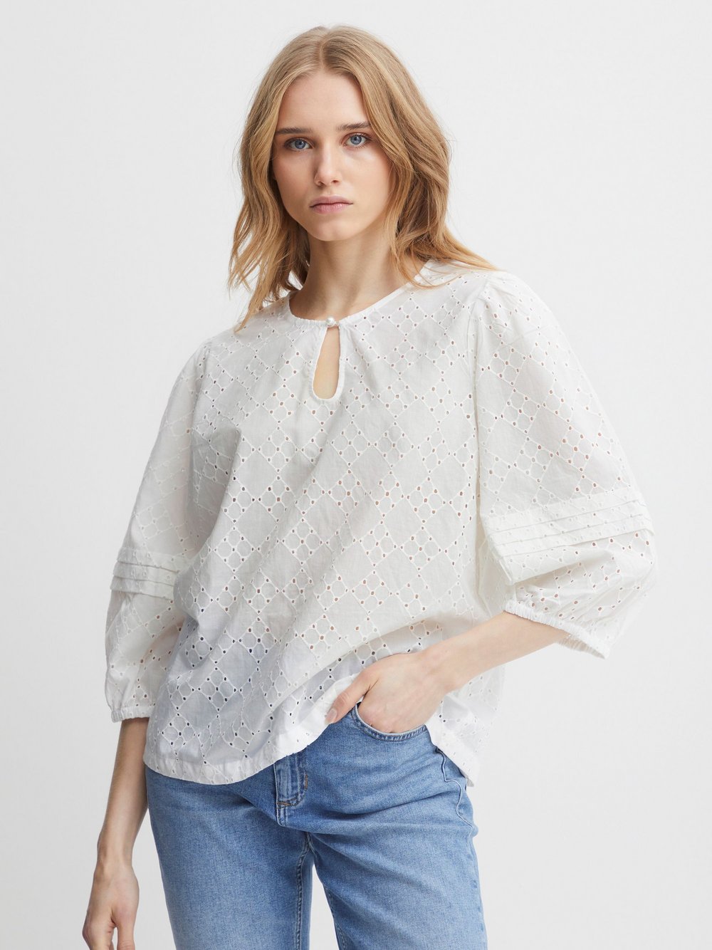 Ichi Shirtbluse Damen Baumwolle weiß gemustert, 42