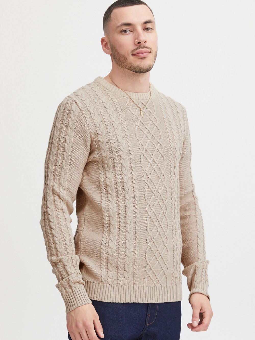 11 Project Rundhalspullover Herren Baumwolle beige, XL