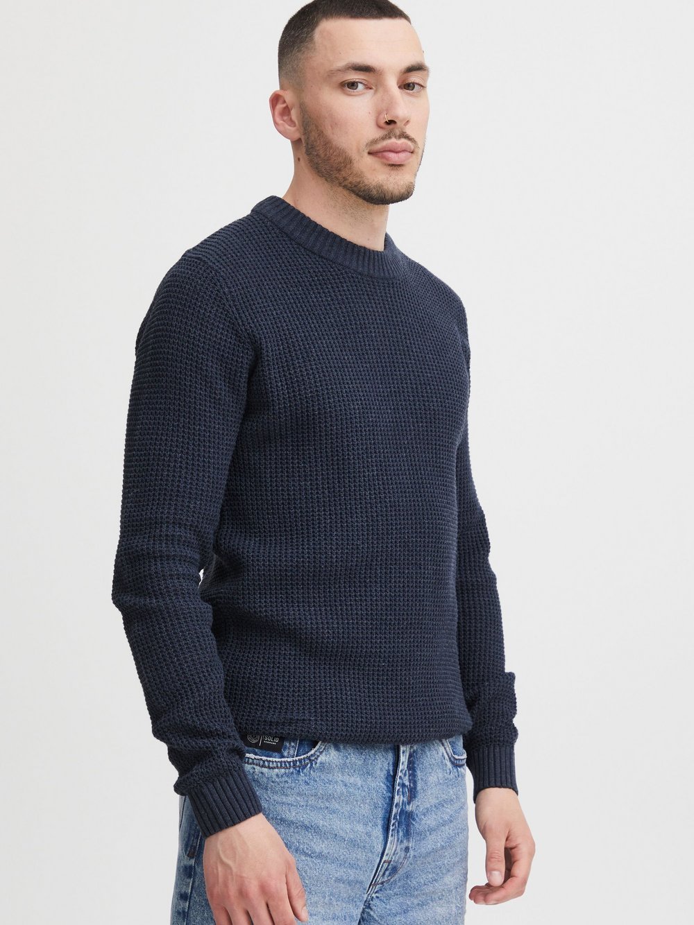 11 Project Strickpullover Herren Baumwolle blau, L