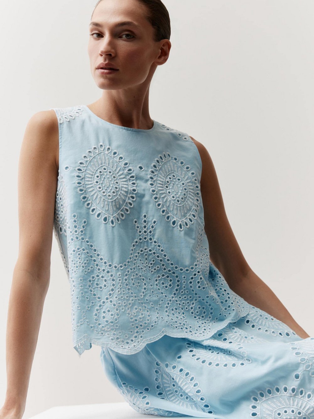 More & More Blusentop Damen Baumwolle blau strukturiert, 34