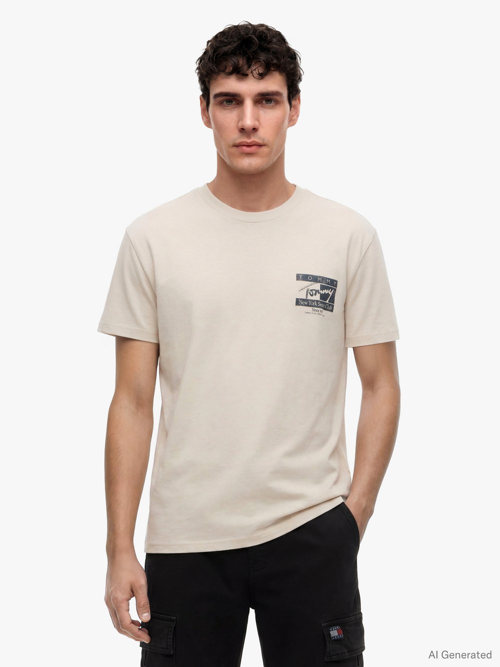 VAN GRAAF Tommy Jeans Herren Beige T-Shirt Baumwolle (100%) Mittel