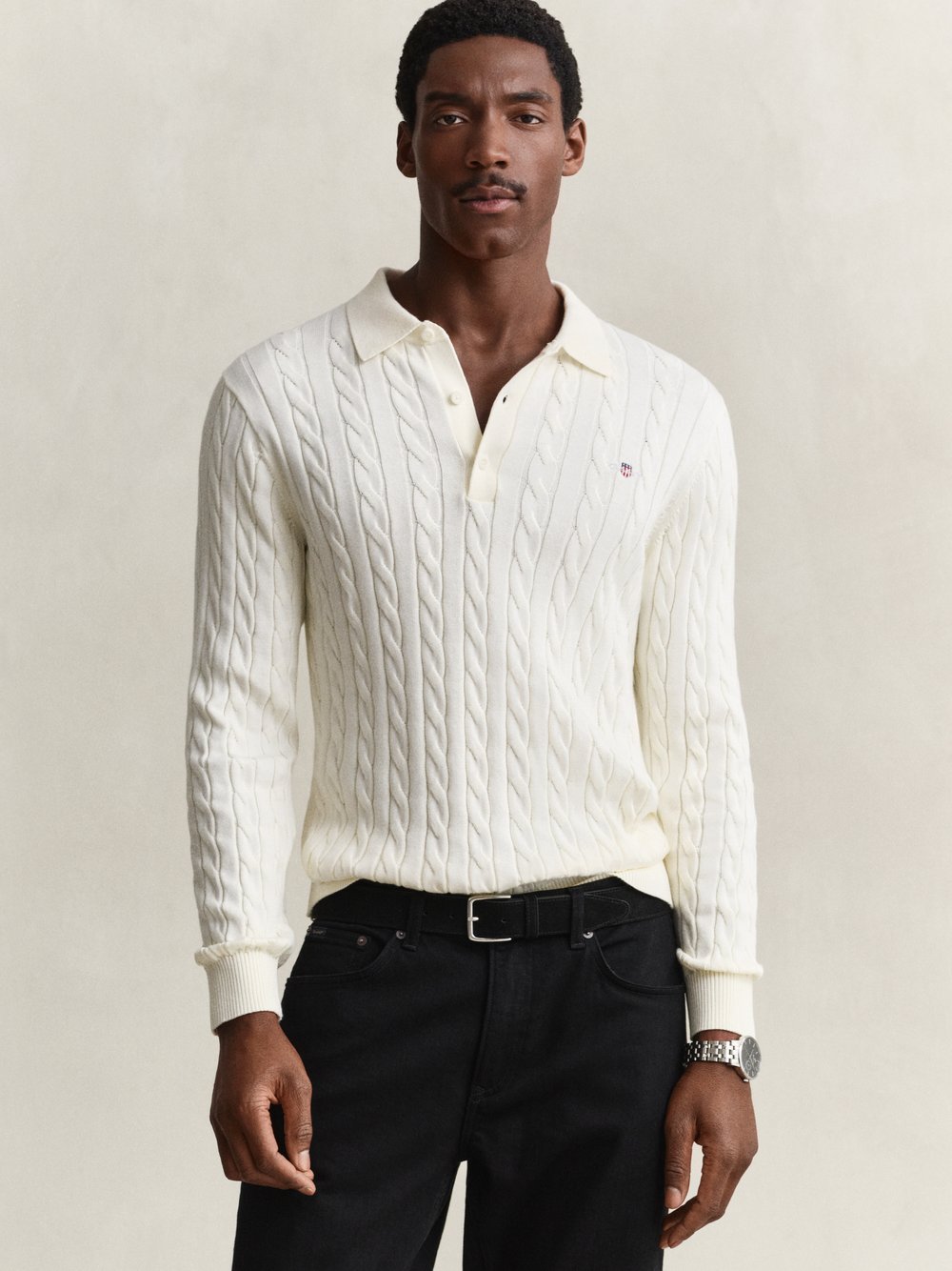 Gant Herren Creme Pullover Mit Zopfmuster, Gr. L - Bild 5