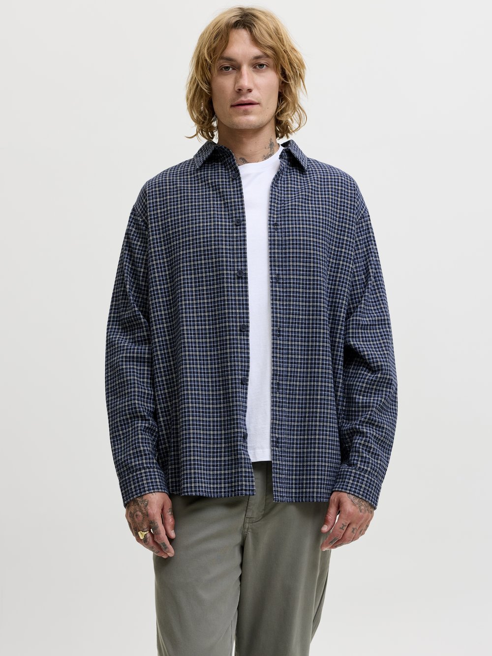 Jack & Jones Herren Dunkelblau Langarmhemd "Jjcarter Check Shirt Ls Sn", Gr. S, N-Gr, Blau (Navy Blazer), Web, Obermaterial: 100% Baumwolle, Kariert, Relaxed... - Bild 5