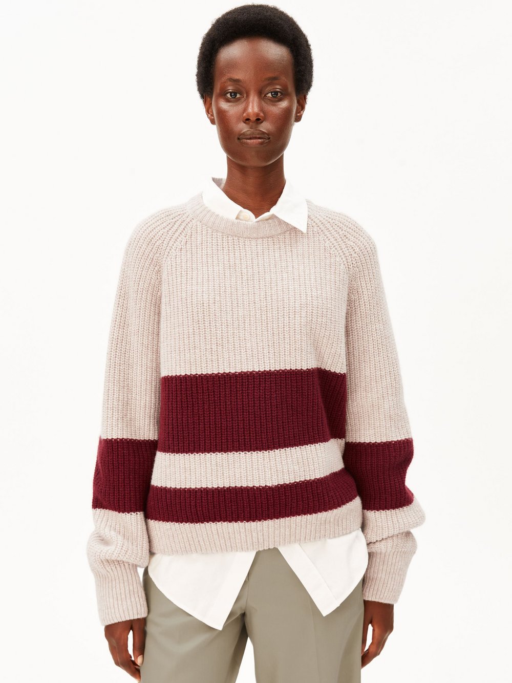 Armedangels Beige Gestreifter Rippstrick Pullover M - Bild 3