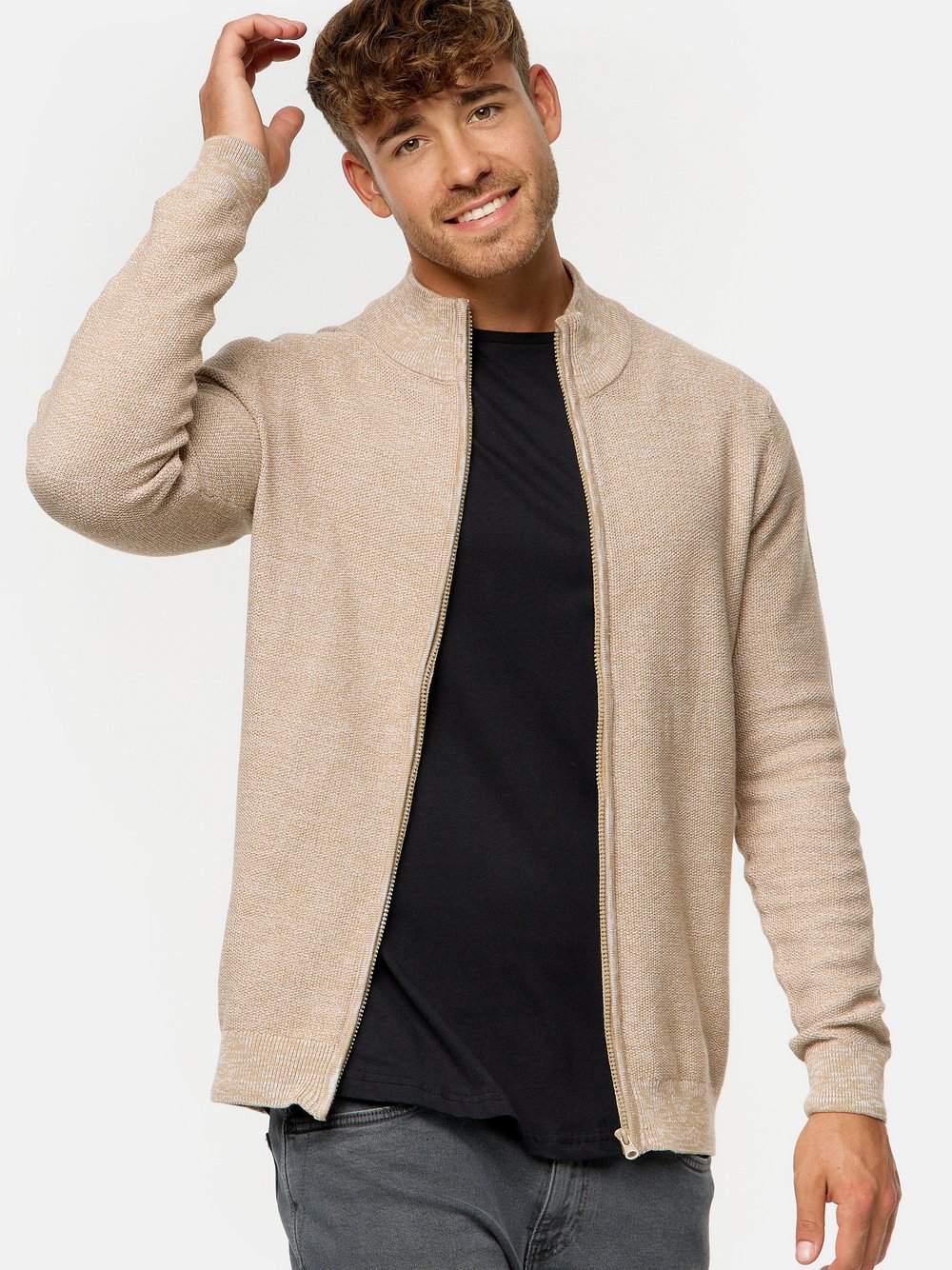 Indicode Strickjacke Herren Jersey beige, XXL