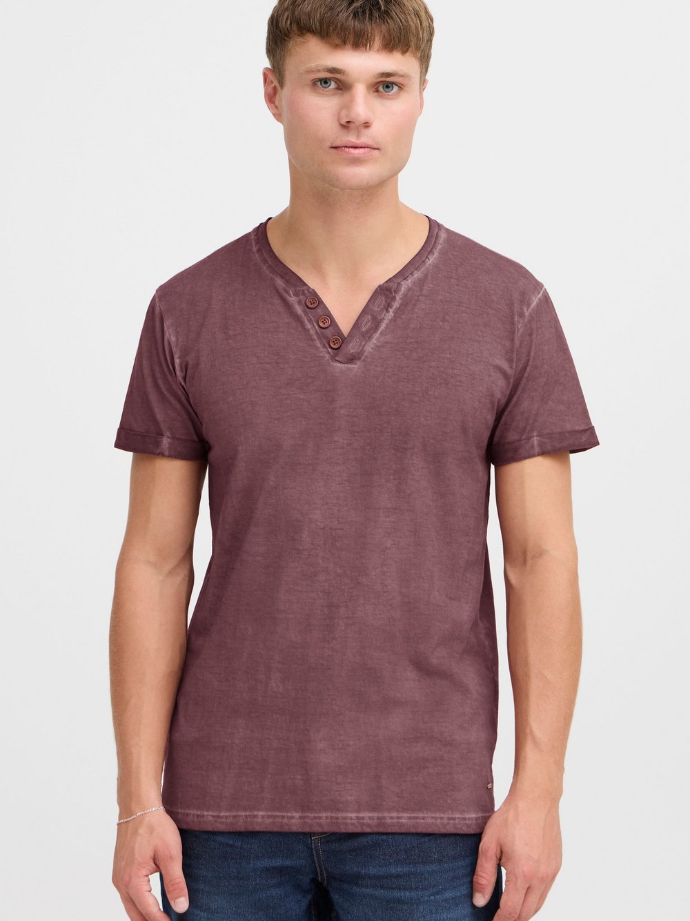 Thumbnail - Solid Rundhalsshirt Herren Baumwolle rot gemustert, S