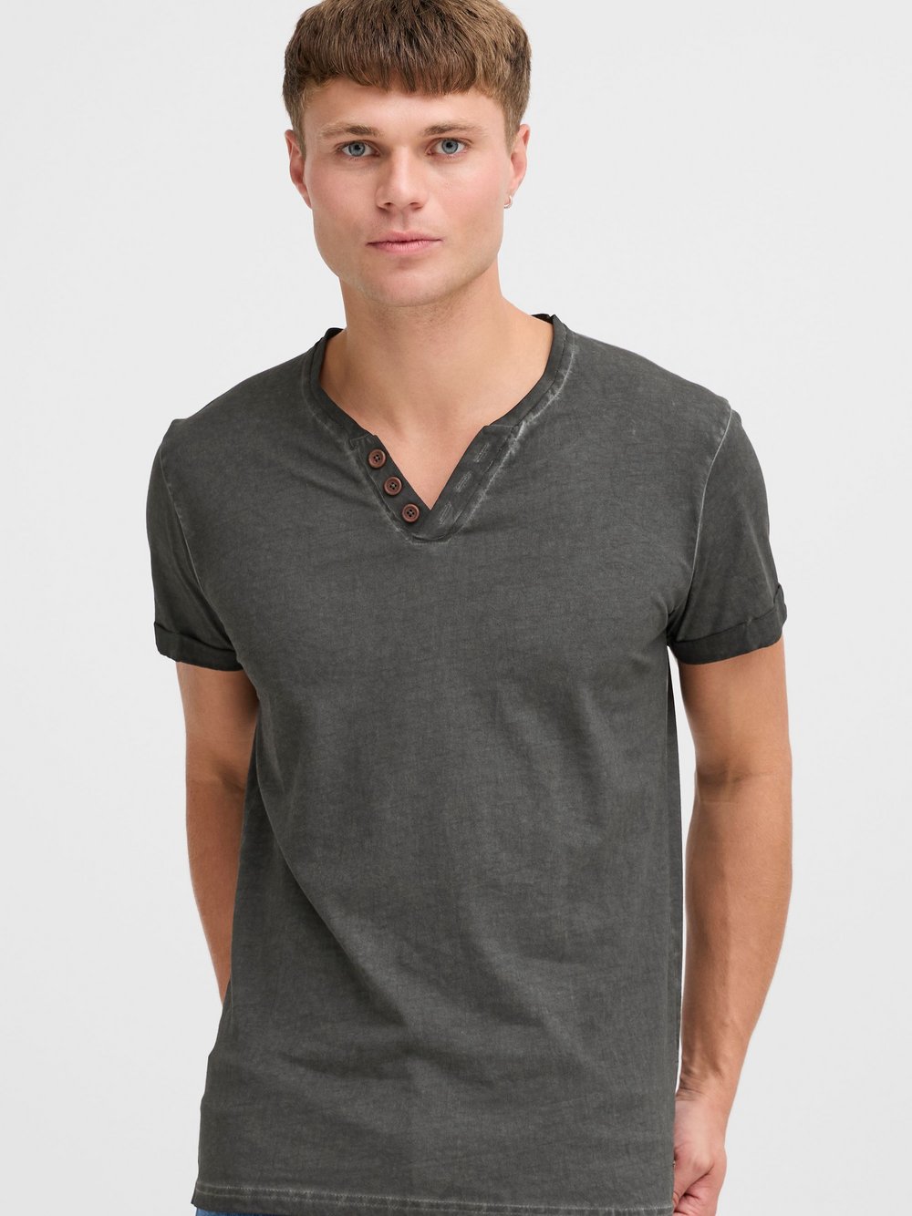 Thumbnail - Solid Rundhalsshirt Herren Baumwolle schwarz gemustert, M