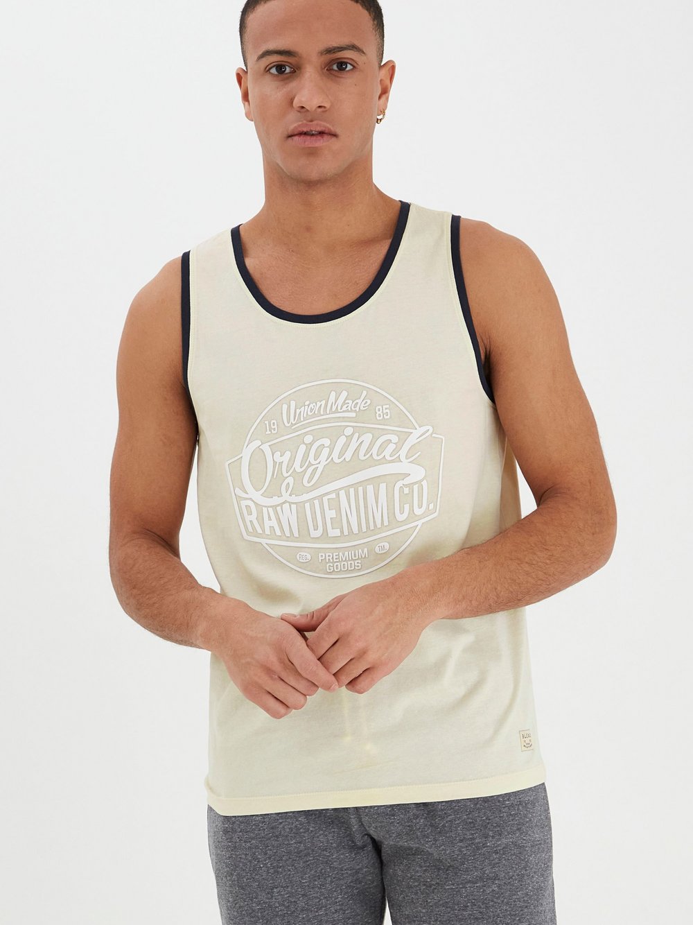 Thumbnail - BLEND Tanktop Herren Baumwolle beige bedruckt, L