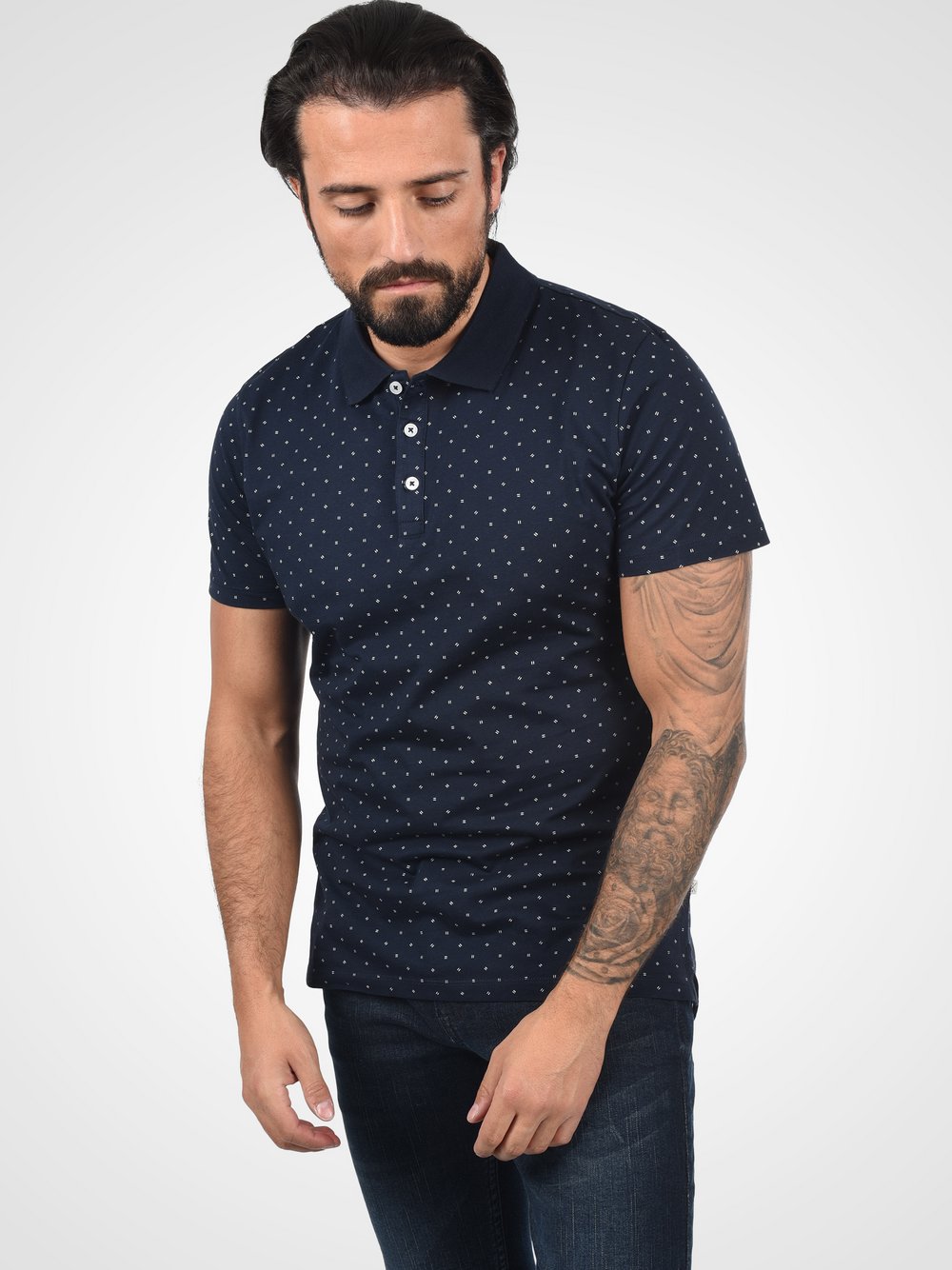 CASUAL FRIDAY Poloshirt Herren Baumwolle blau gemustert, S