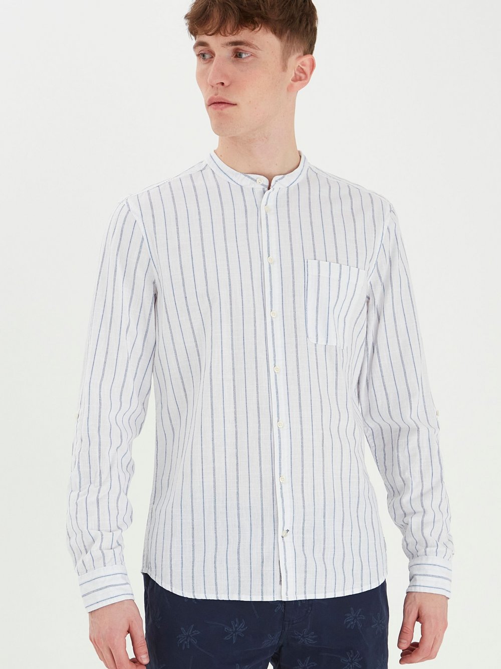 BLEND Langarmhemd Herren Regular Fit Baumwolle weiß gemustert, XXL