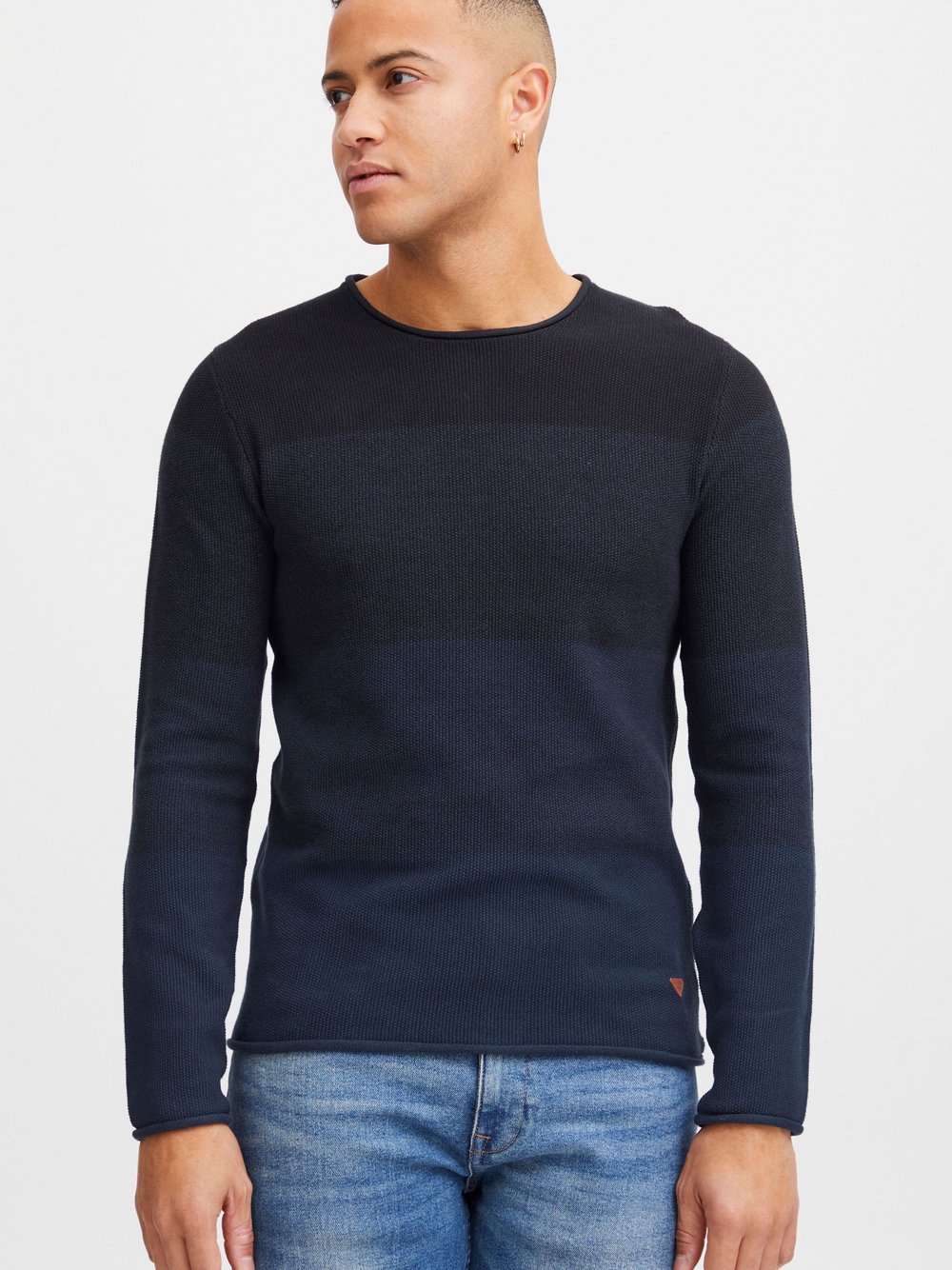BLEND Rundhalspullover Herren Baumwolle blau gemustert, XXL