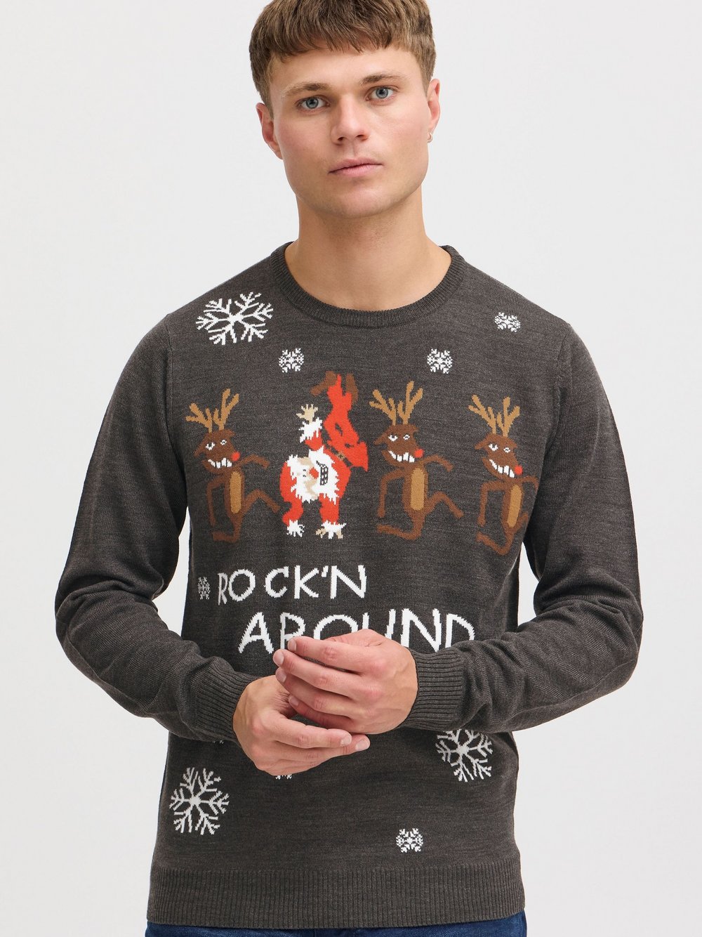 BLEND Strickpullover Herren grau gemustert, L