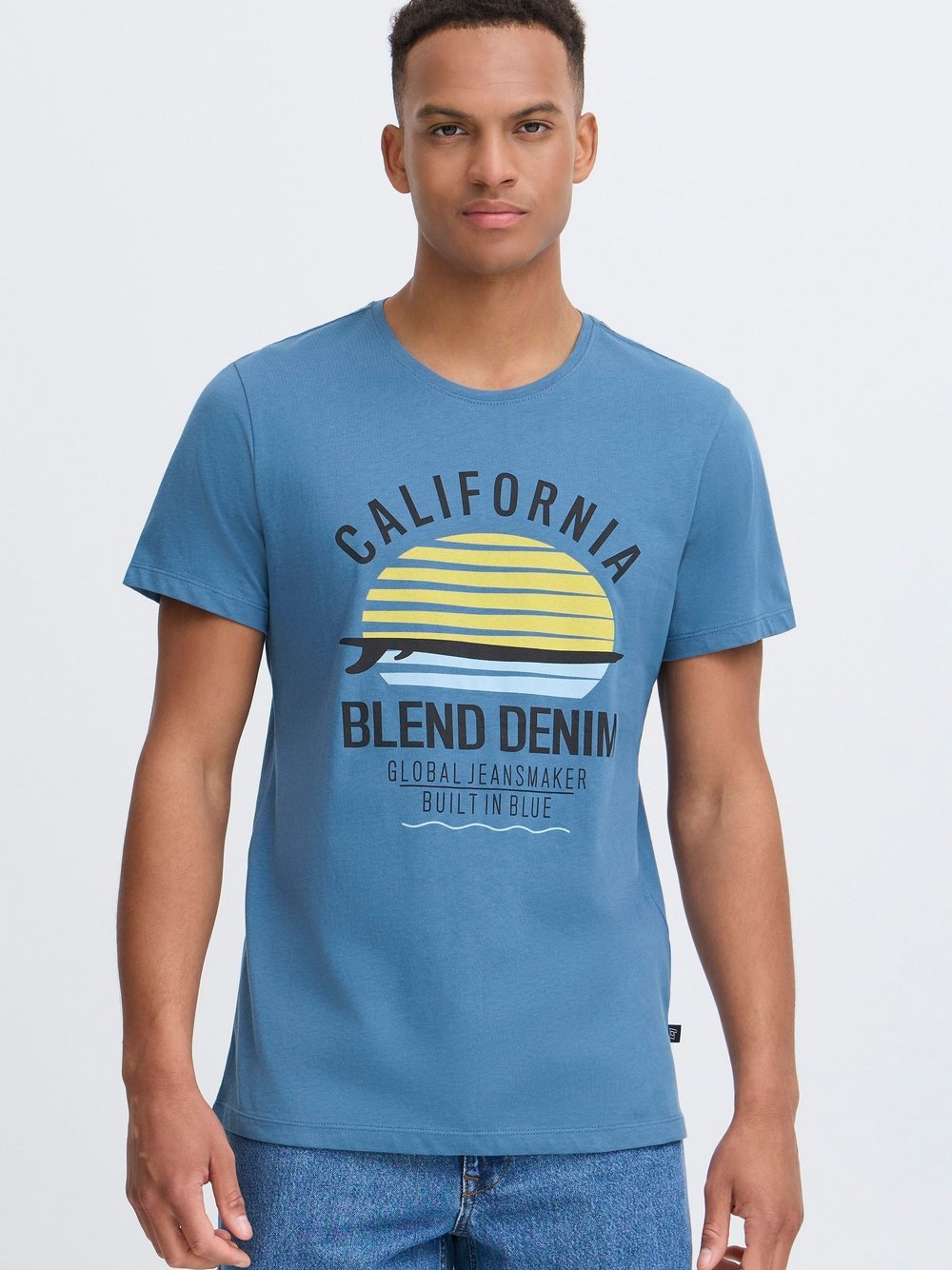 Thumbnail - BLEND Rundhalsshirt Herren Baumwolle blau bedruckt, S