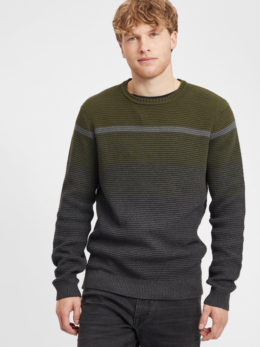 BLEND Strickpullover Herren Baumwolle grün gestreift, XXL