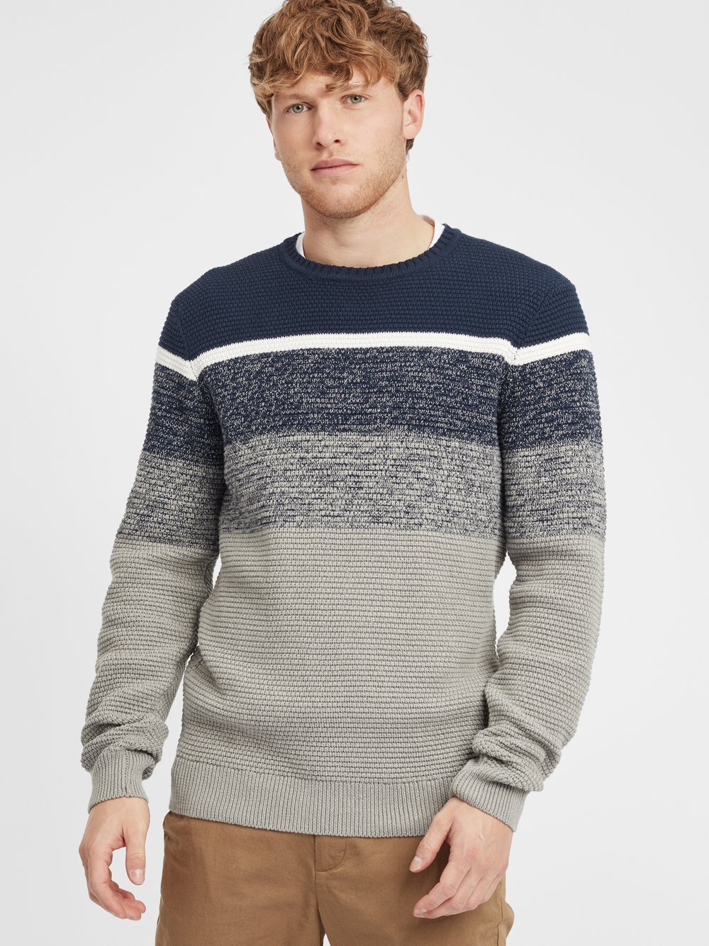 BLEND Strickpullover Herren Baumwolle blau gestreift, XXL