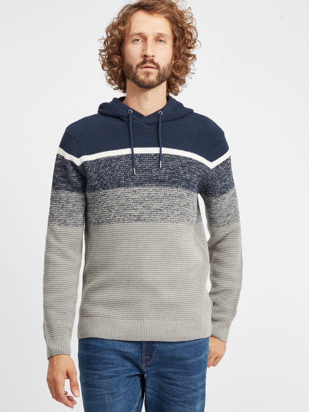 BLEND Strickpullover Herren Baumwolle blau gestreift, XXL