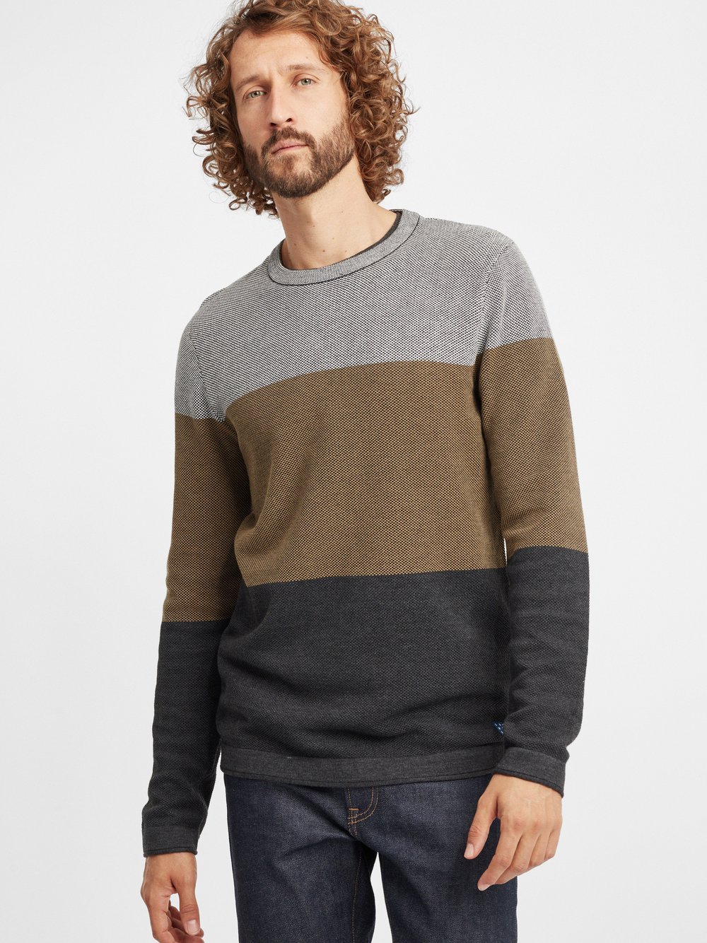 BLEND Strickpullover Herren Baumwolle braun gestreift, XXL