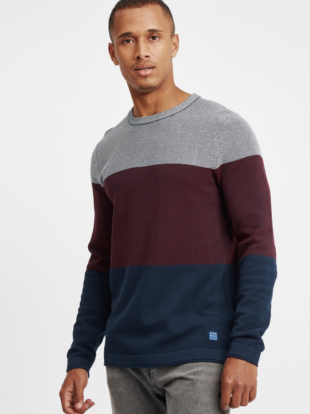 BLEND Strickpullover Herren Baumwolle blau gestreift, XXL