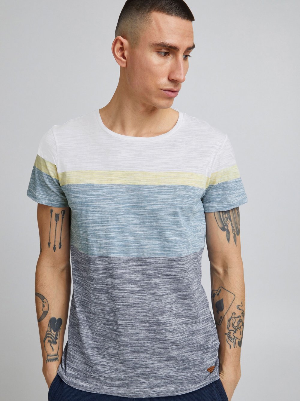 Thumbnail - BLEND T-Shirt Herren Baumwolle beige gestreift, XL