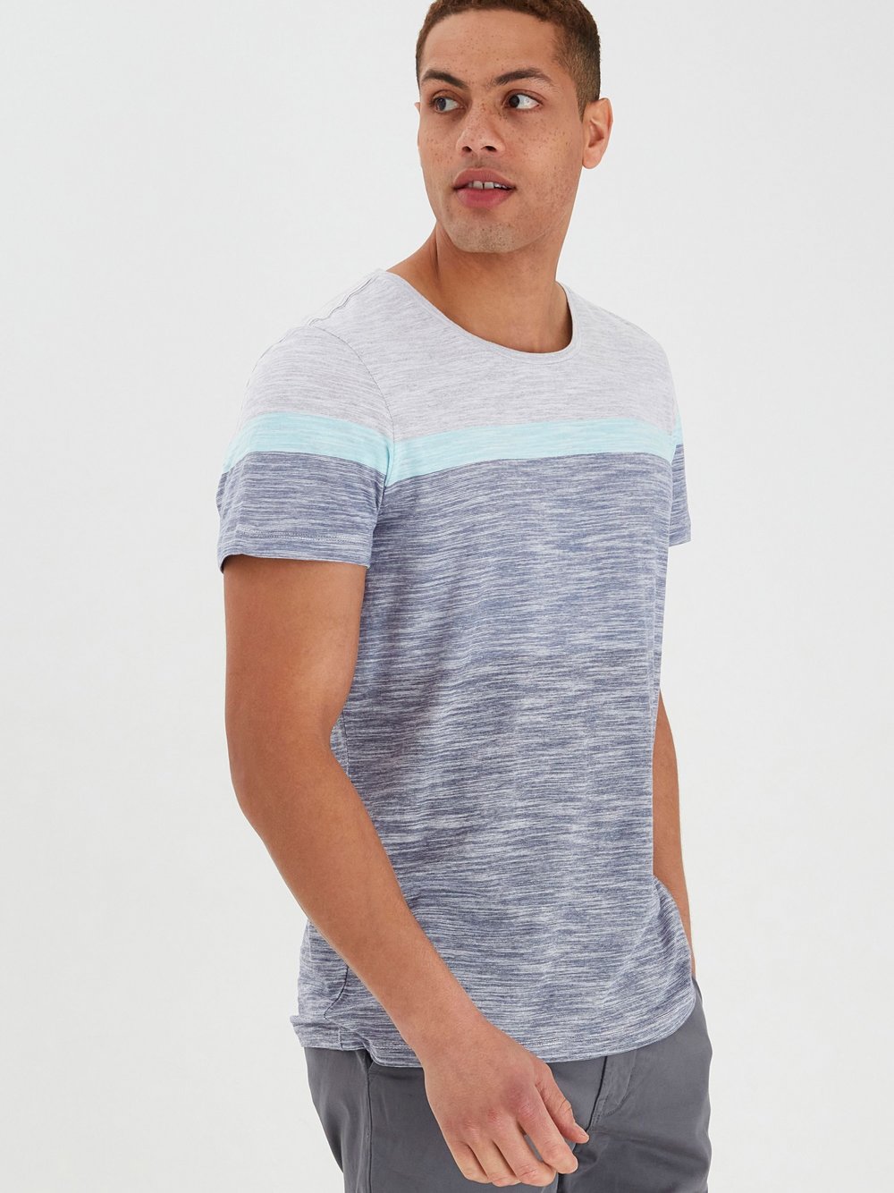 Thumbnail - BLEND T-Shirt Herren Baumwolle blau gestreift, S
