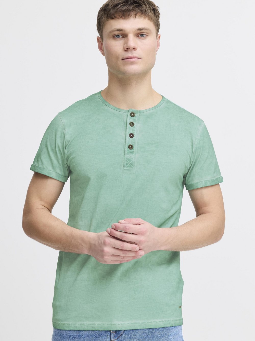 Solid Rundhalsshirt Herren Baumwolle grün gemustert, S