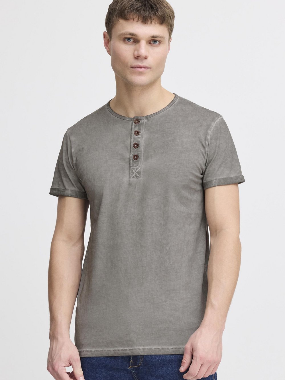 Solid Rundhalsshirt Herren Baumwolle grau gemustert, M
