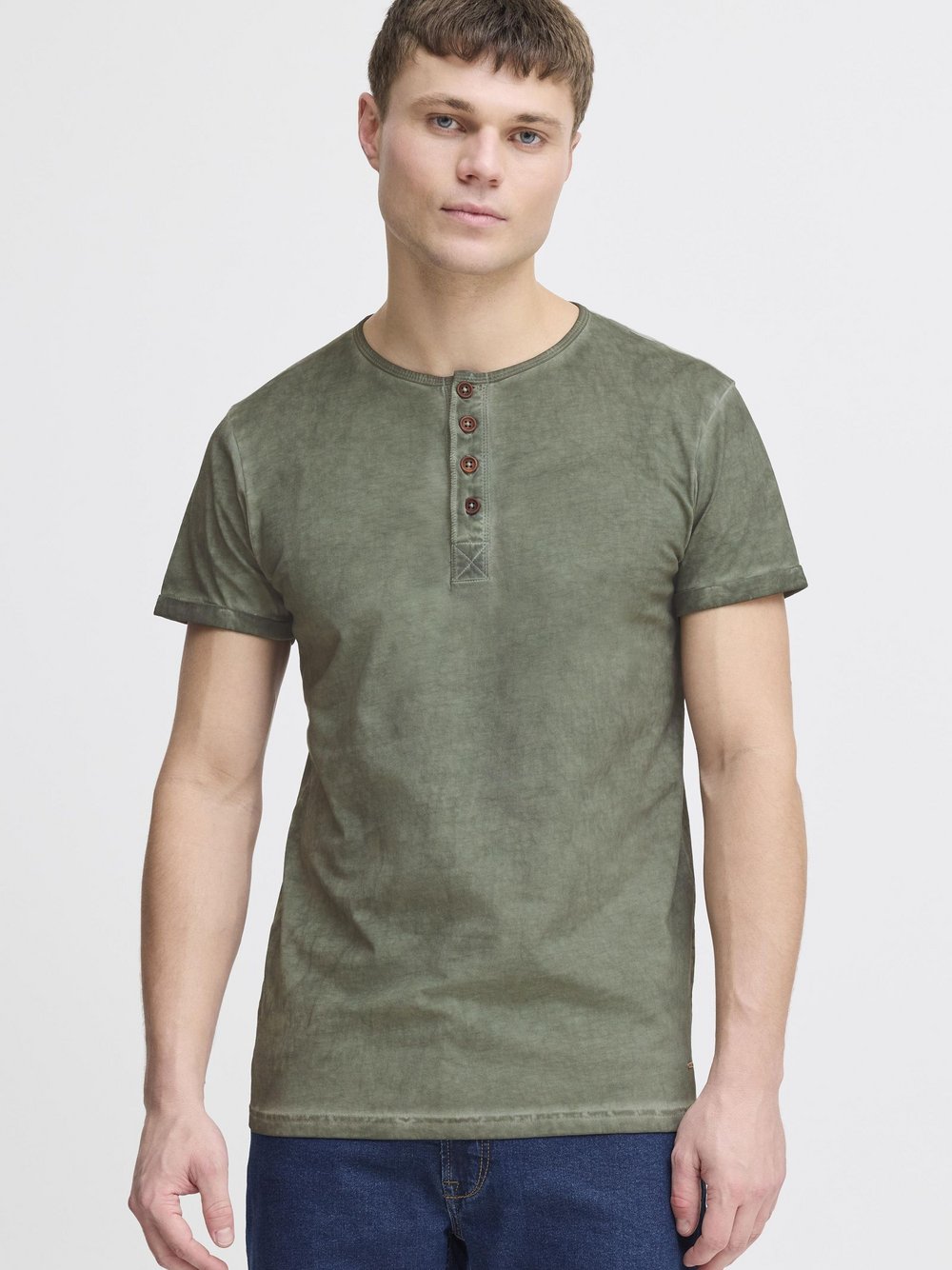 Solid Rundhalsshirt Herren Baumwolle grün gemustert, S