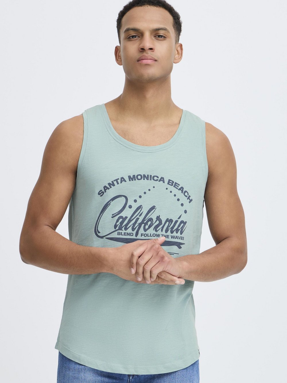 BLEND Tanktop Herren Baumwolle blau gemustert, L