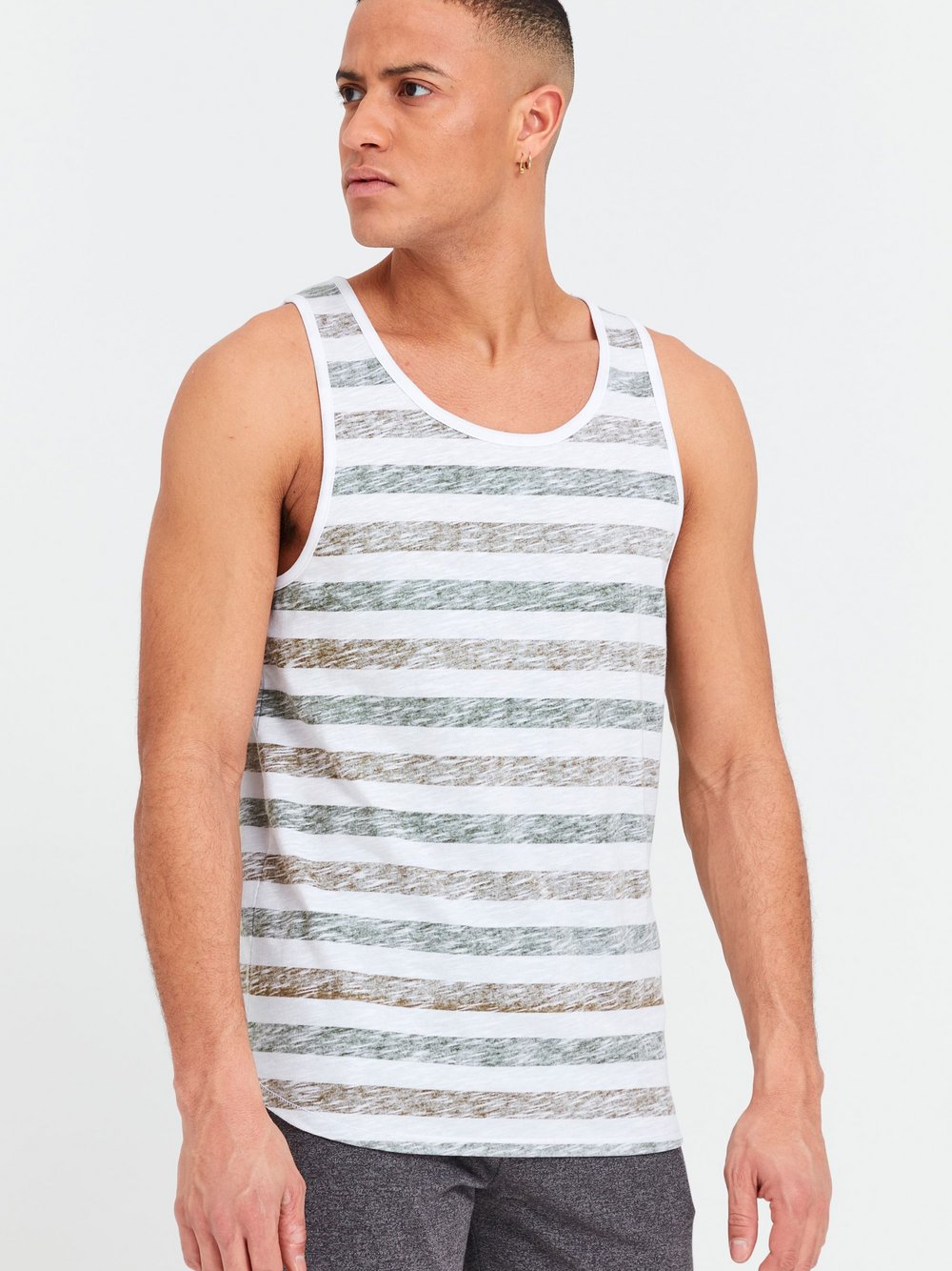 Solid Tanktop Herren Baumwolle braun gestreift, L