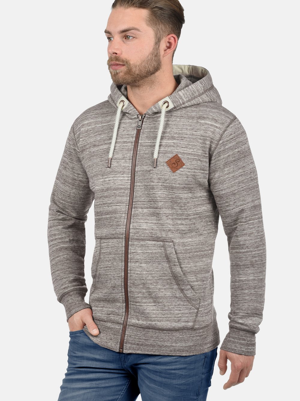 Thumbnail - Solid Kapuzensweatjacke Herren Baumwolle braun gemustert, M