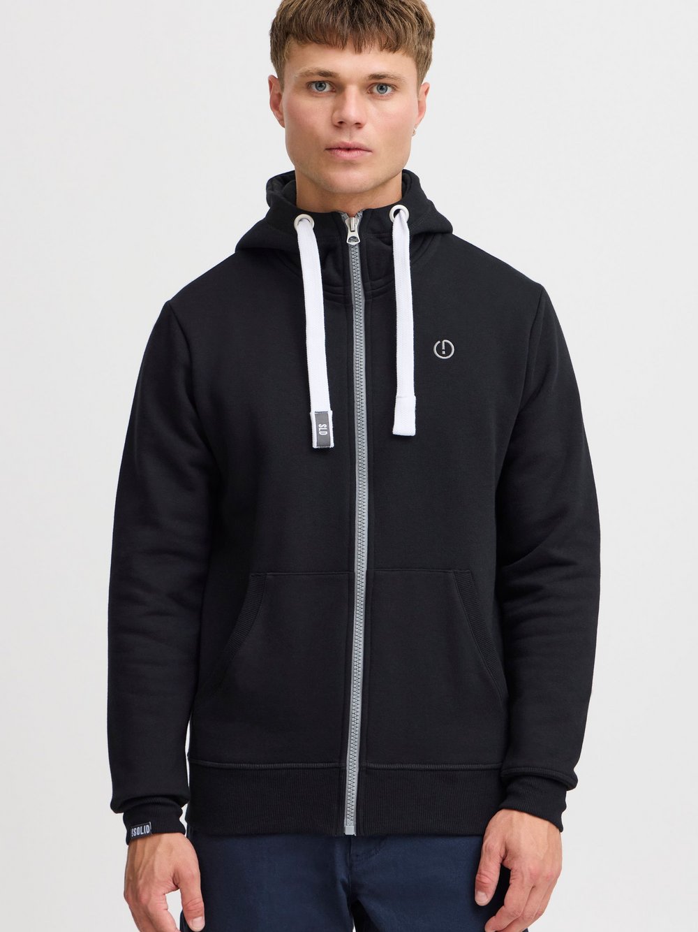 Solid Kapuzensweatjacke Herren Baumwolle schwarz, L