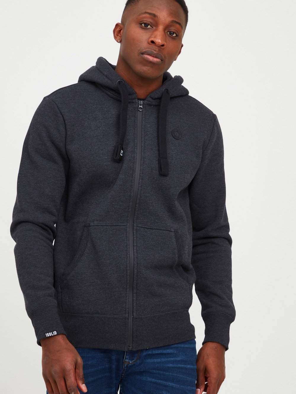 Thumbnail - Solid Kapuzensweatjacke Herren Baumwolle grau, XL