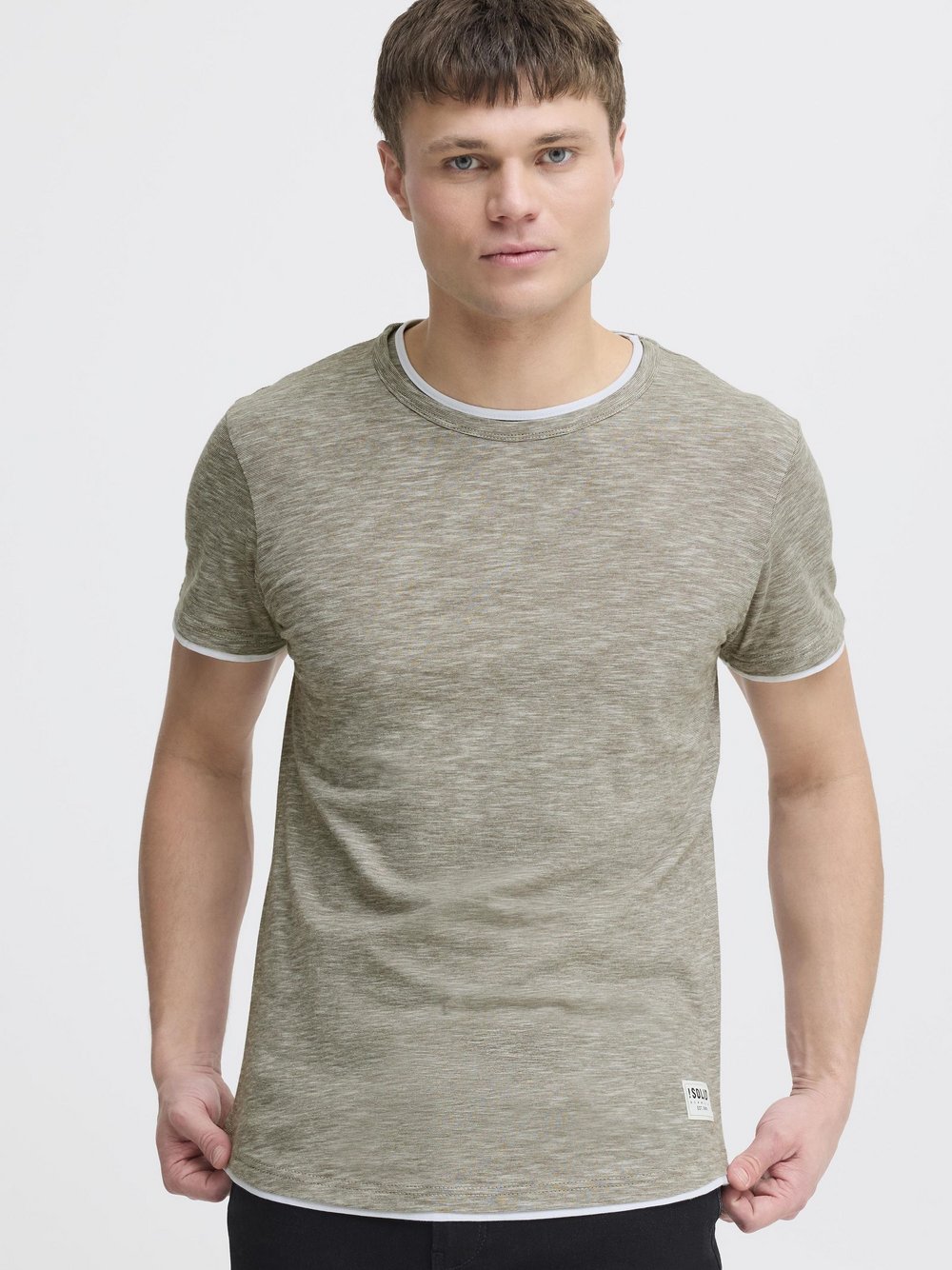 Thumbnail - Solid Kurzarmshirt Herren Baumwolle grün gemustert, M