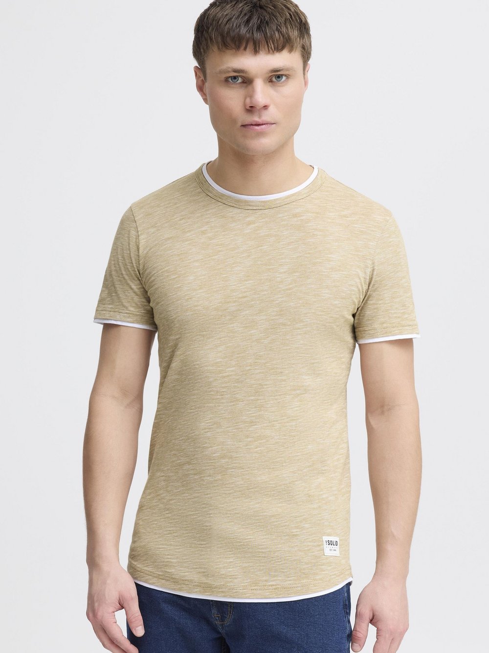 Solid Kurzarmshirt Herren Baumwolle beige gemustert, M