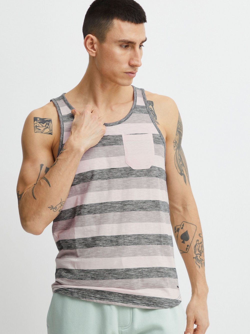 Solid Tanktop Herren Baumwolle schwarz gestreift, L