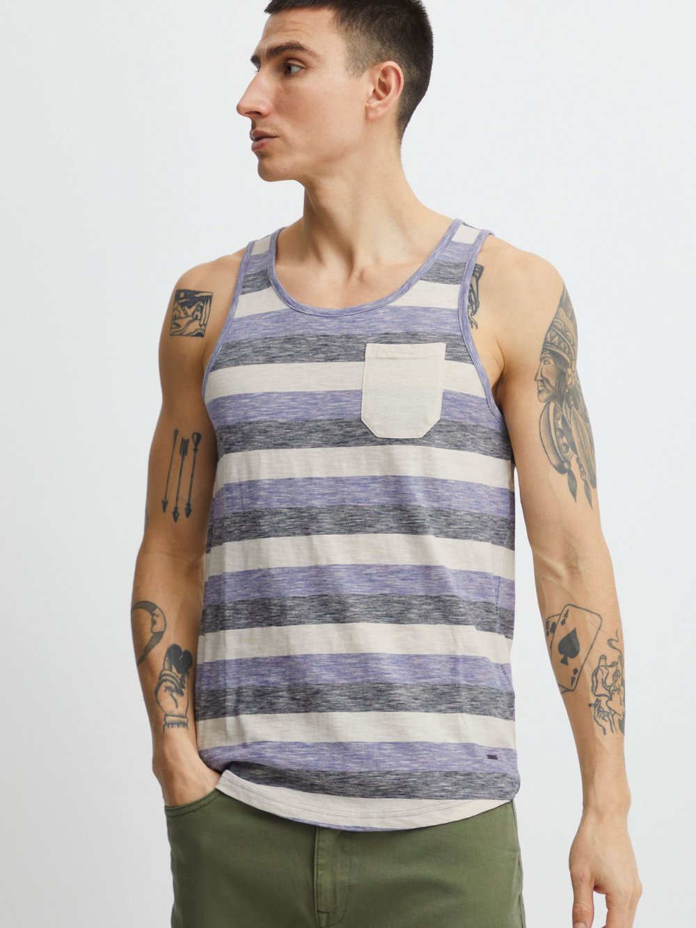 Solid Tanktop Herren Baumwolle blau gestreift, M