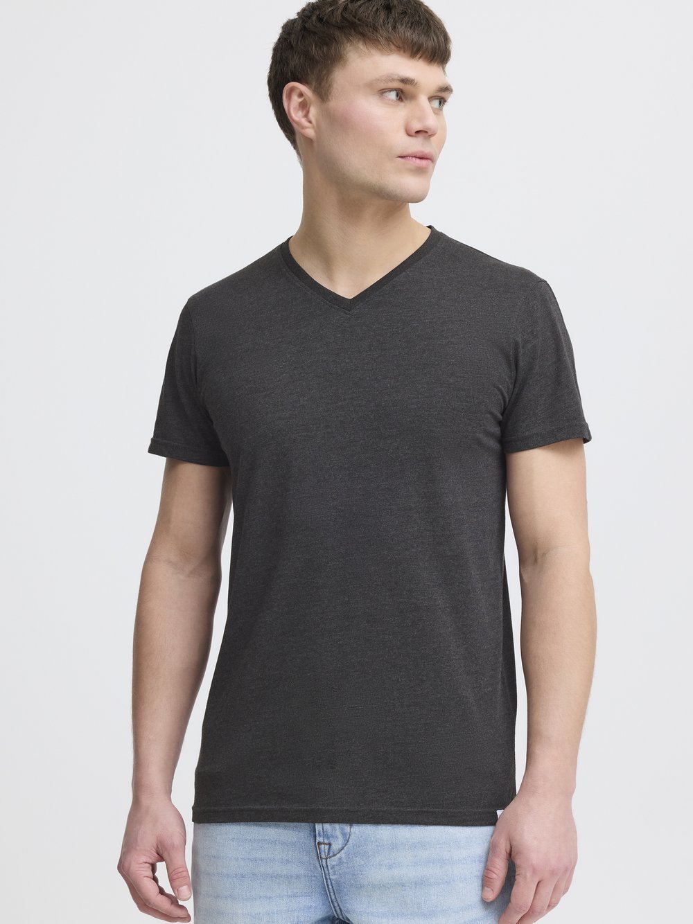 Thumbnail - Solid V-Shirt Herren Baumwolle grau, L