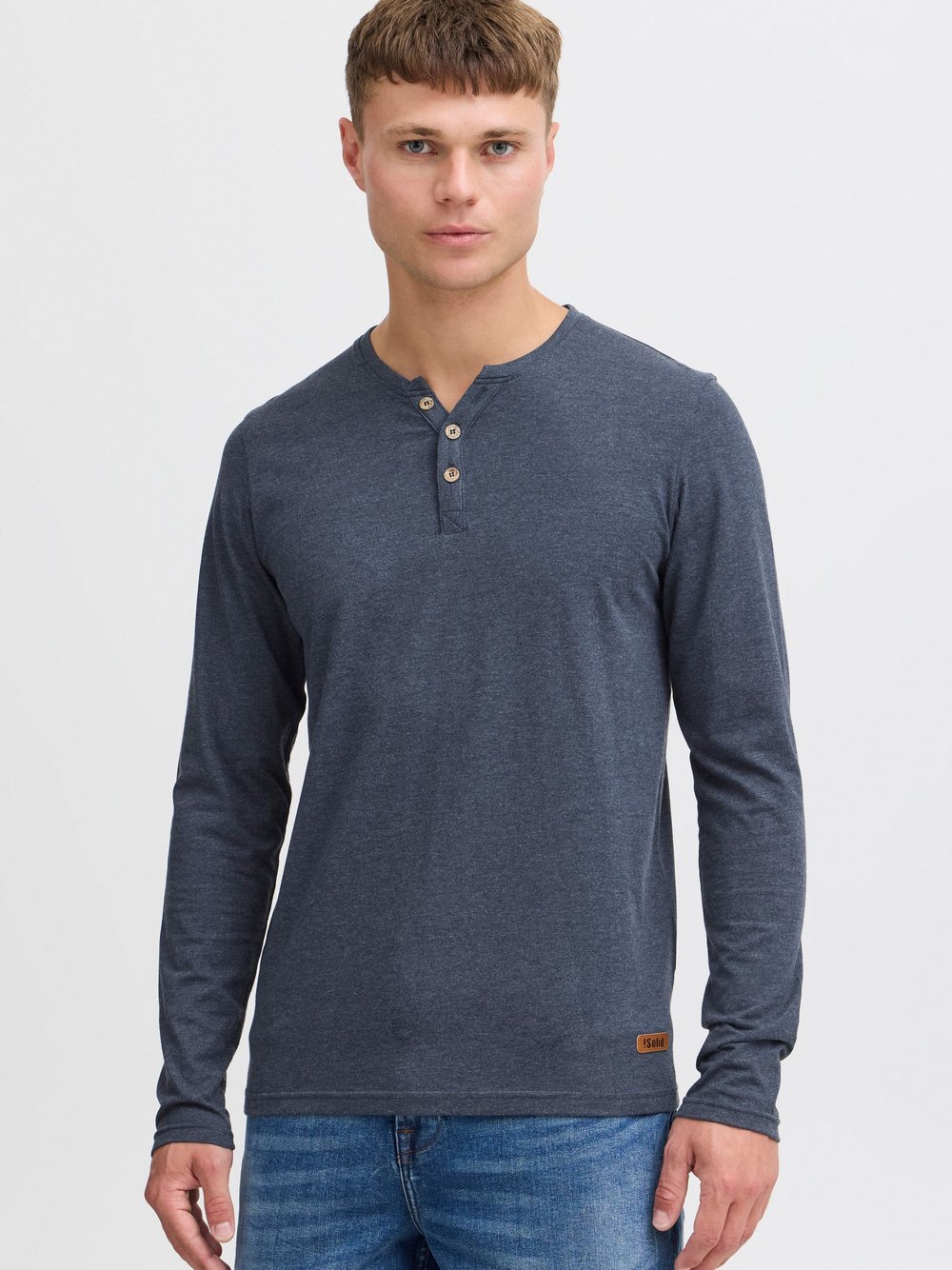 Solid Rundhalsshirt Herren Baumwolle blau, XXL