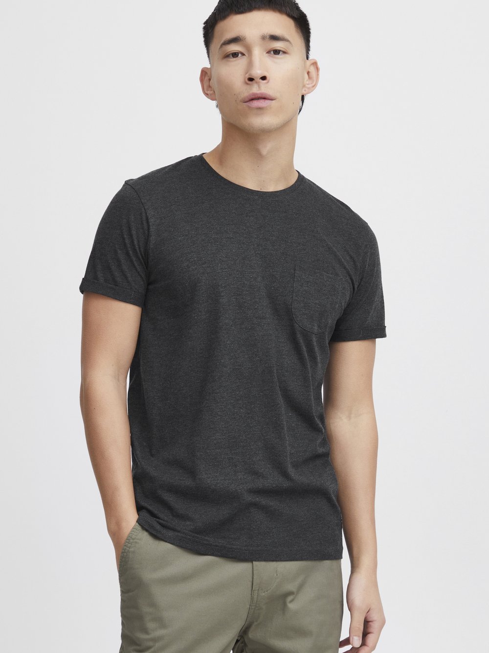 Thumbnail - Solid Rundhalsshirt Herren Baumwolle grau, S