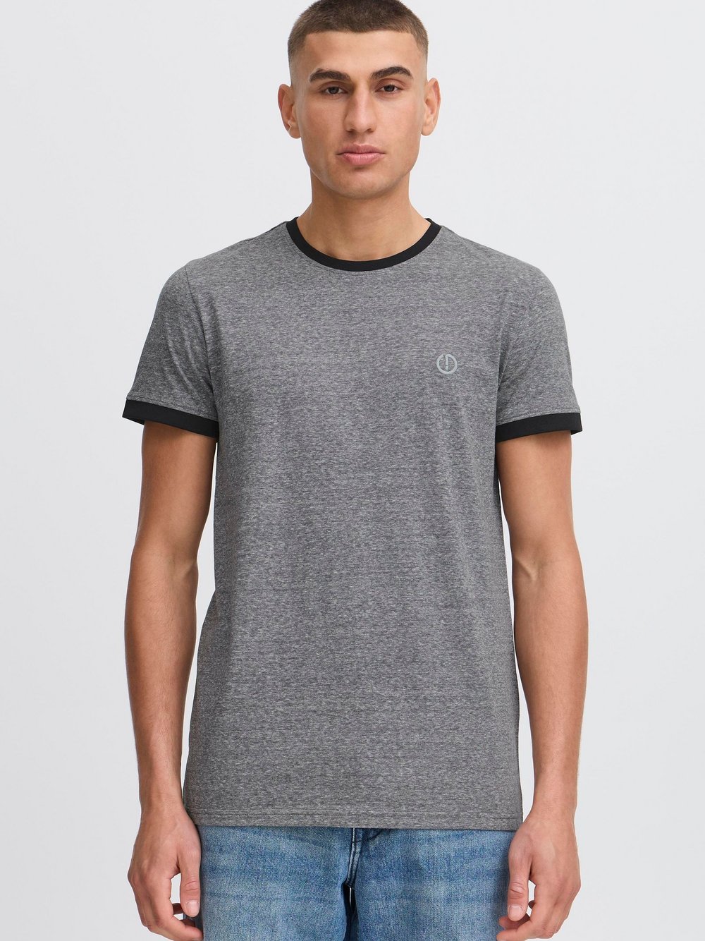 Solid Rundhalsshirt Herren Baumwolle schwarz gemustert, XXXL