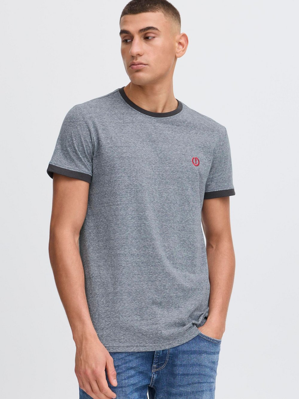 Thumbnail - Solid Rundhalsshirt Herren Baumwolle blau gemustert, M