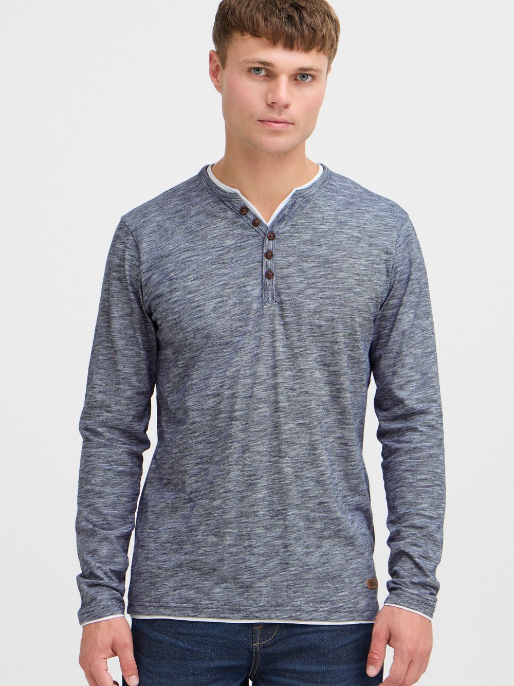 Thumbnail - Solid Langarmshirt Herren Baumwolle blau gemustert, M