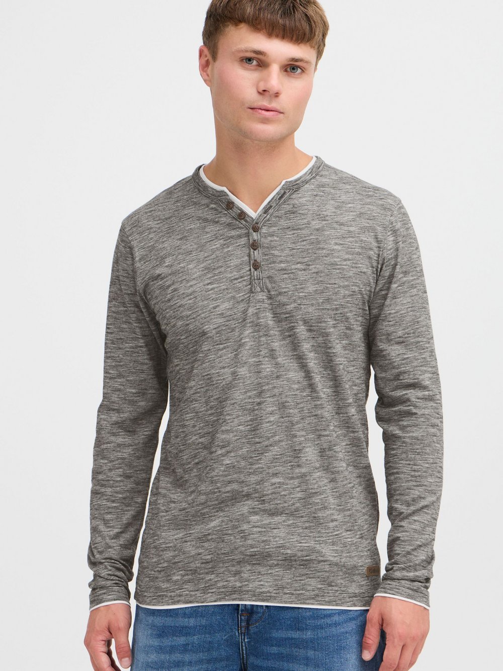 Thumbnail - Solid Langarmshirt Herren Baumwolle schwarz gemustert, S